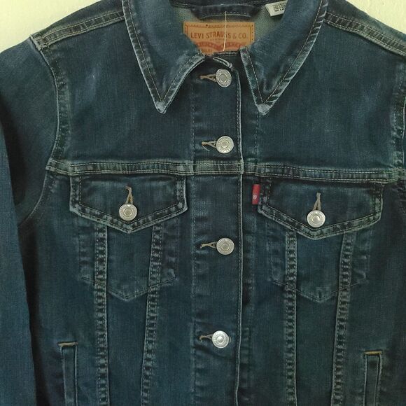 LEVI STRAUSS Women's NWT Original Trucker Crop Denim Jacket Sz S Blank Tab RARE - Picture 3 of 16